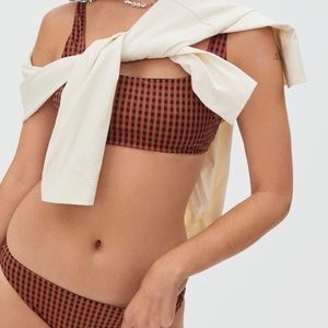 Everlane Square Neck Bikini Top in Honey Gingham size S